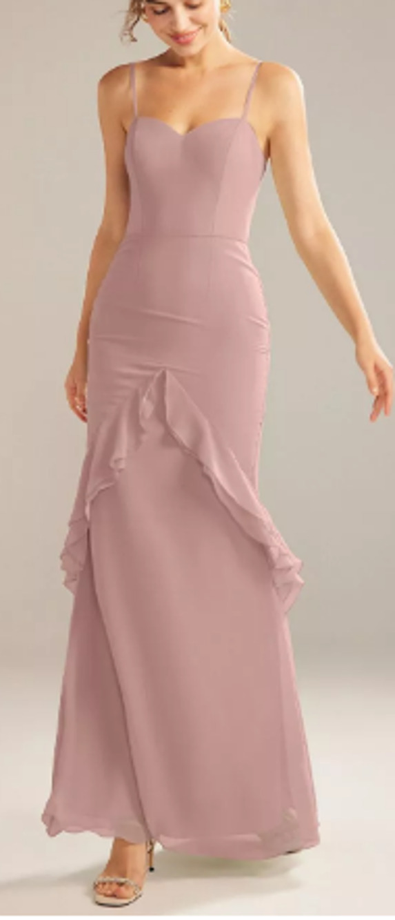 AW BRIDAL 6 S dusty rose Claire chiffon ruffle bridesmaid maxi dress NEW 0B11